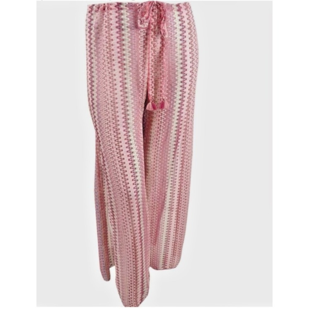 BECCA by Rebecca‎ BOHO Virtue Pink Chevron Knit Wide Leg Beach Cover Up SZ M